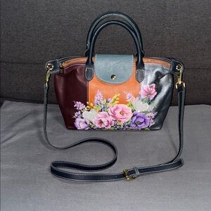 Floral Multi-Color Leather Handbag